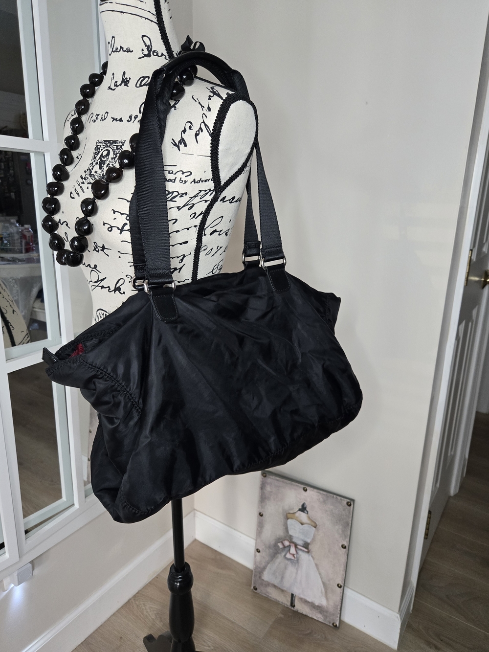 Lacoste Black Nylon Women's Shoulder Weekend Travel Bag